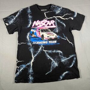 NASCAR Racing Team Graphic T-Shirt Black Lightning All Over Print‎ On Front FLAW